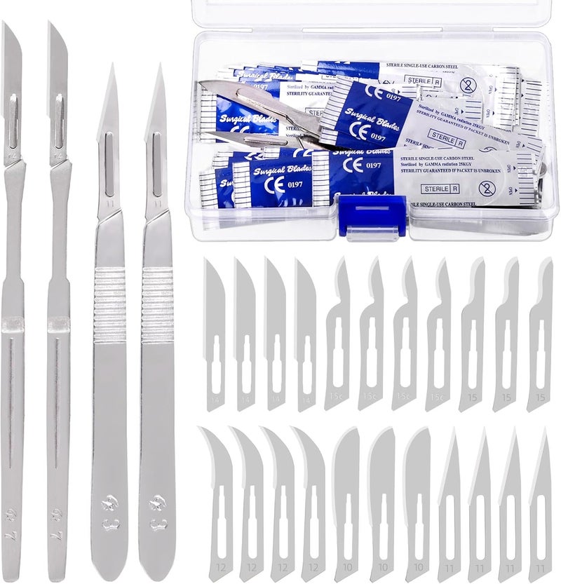 Keadic 64Pcs Scalpel Blade Handle with #10#11#12#13#14#15 Scalpels Surgical Sterile Blades, High Carbon Steel Laboratory Blade-Lab Knives for Practicing Cutting, Sculpting, Callus Removal - Image 1